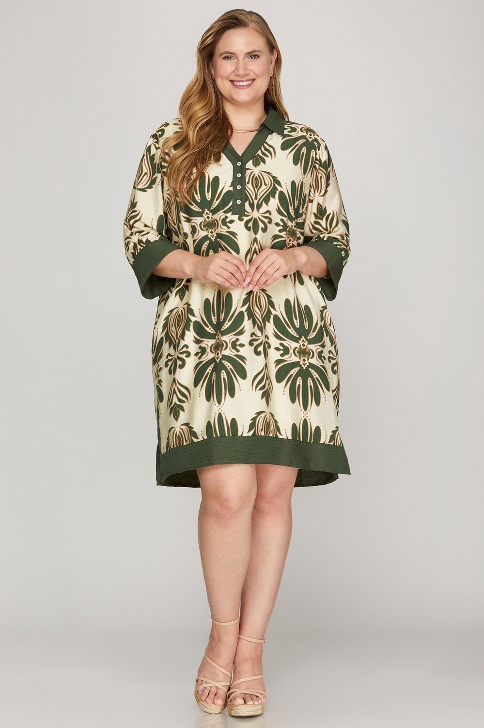 Daphne Printed Mini Dress - OLIVE