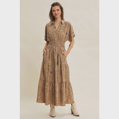 Liza Textured Floral Maxi Dress - MOCHA