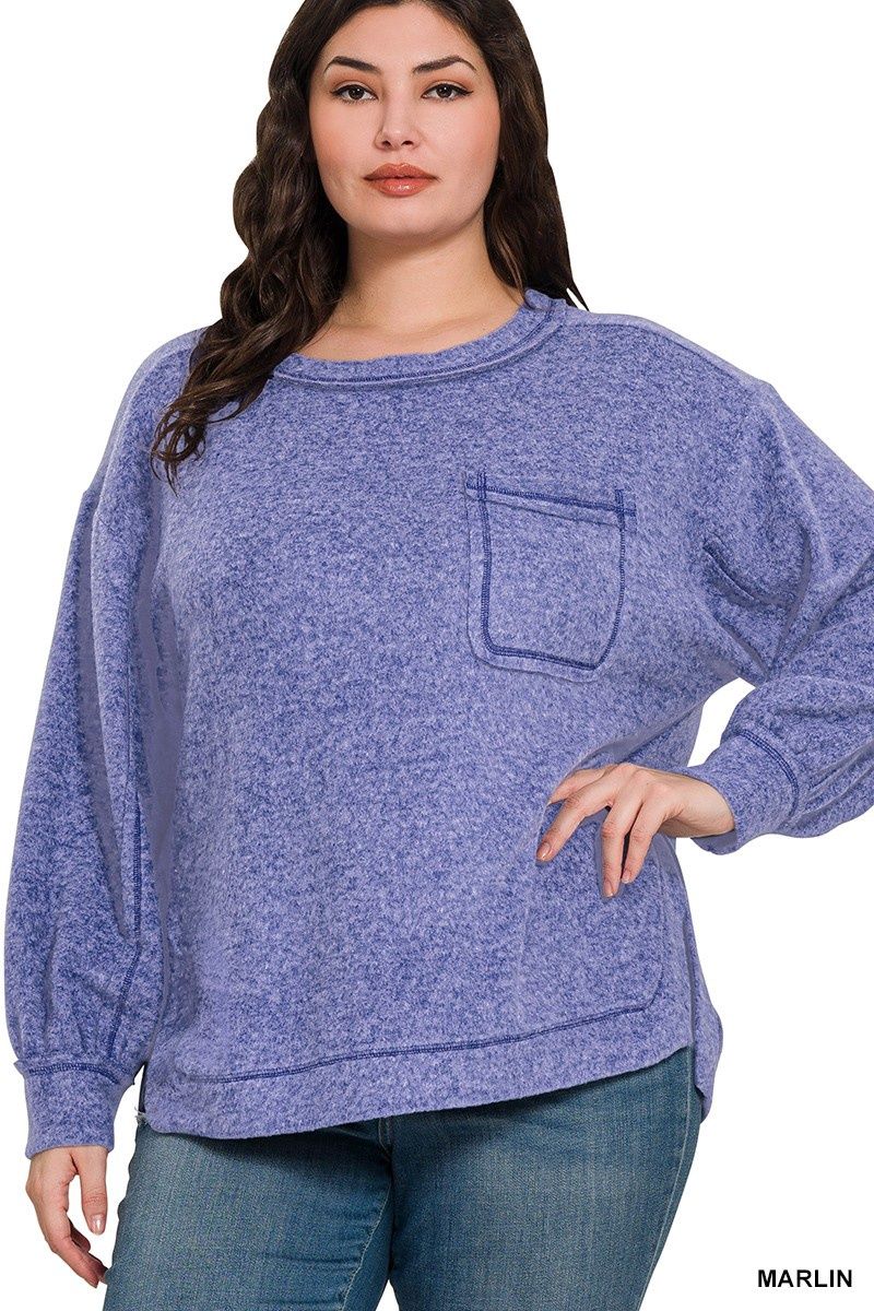 Plus Brushed Hacci Hi-Low Sweater - MARLIN