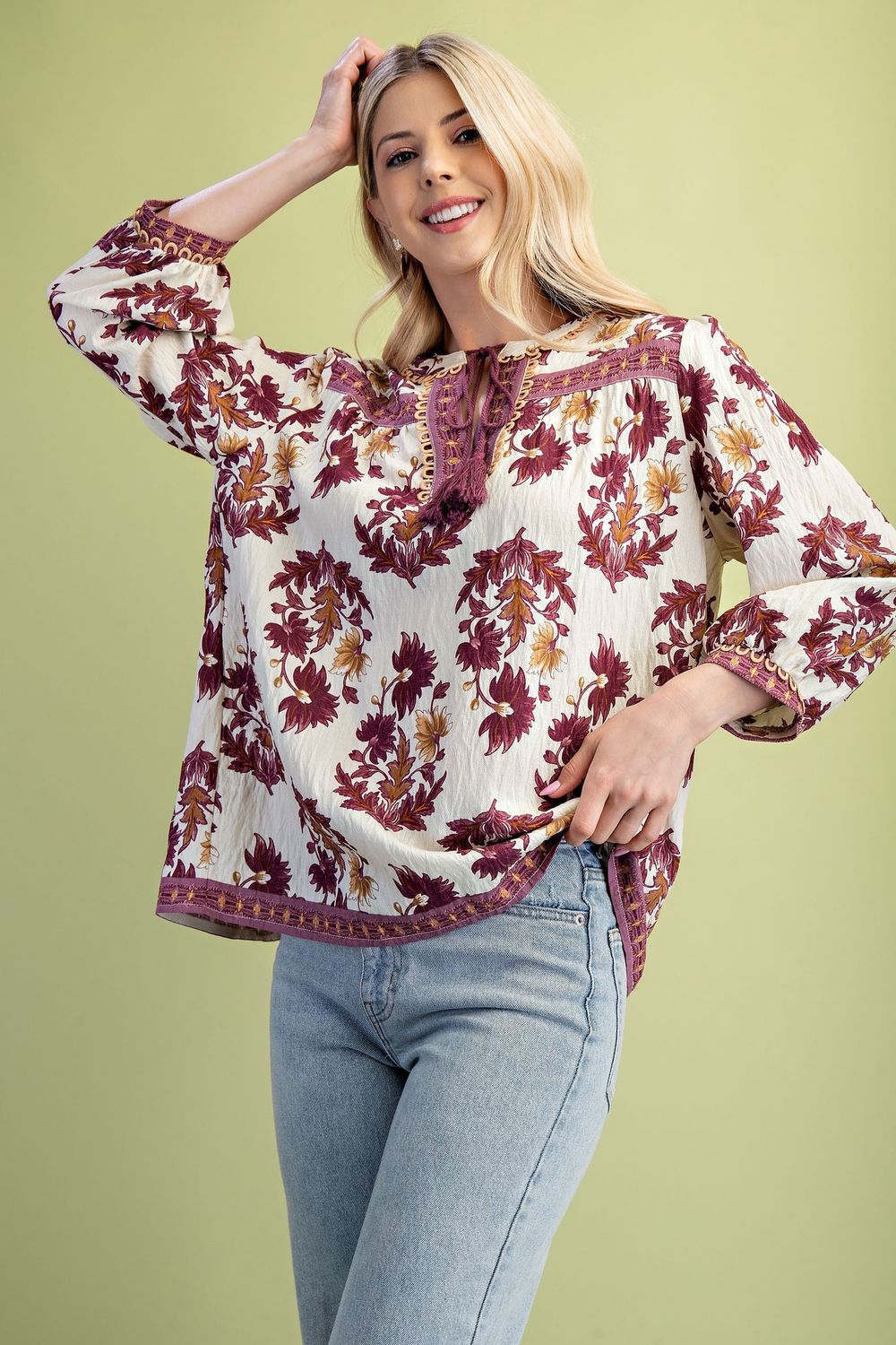 Layla Floral Tassel Tie Top - VIOLET