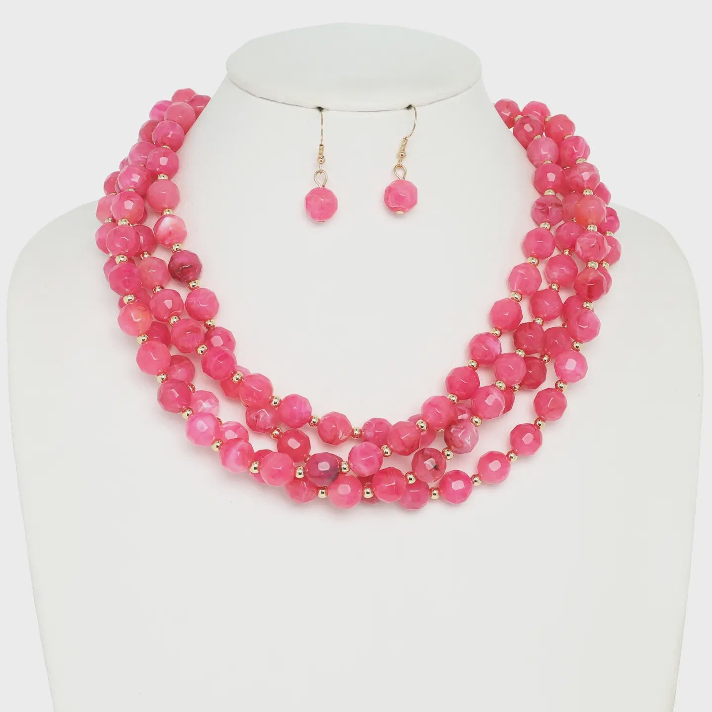 Multi Strand Beaded Necklace - PINK