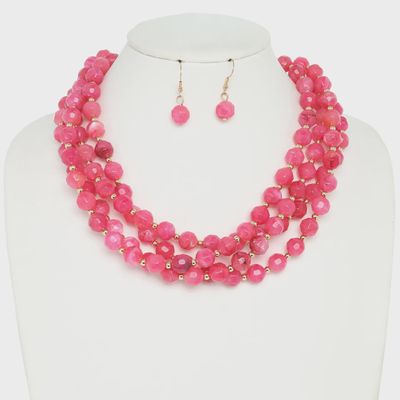 Multi Strand Beaded Necklace - PINK