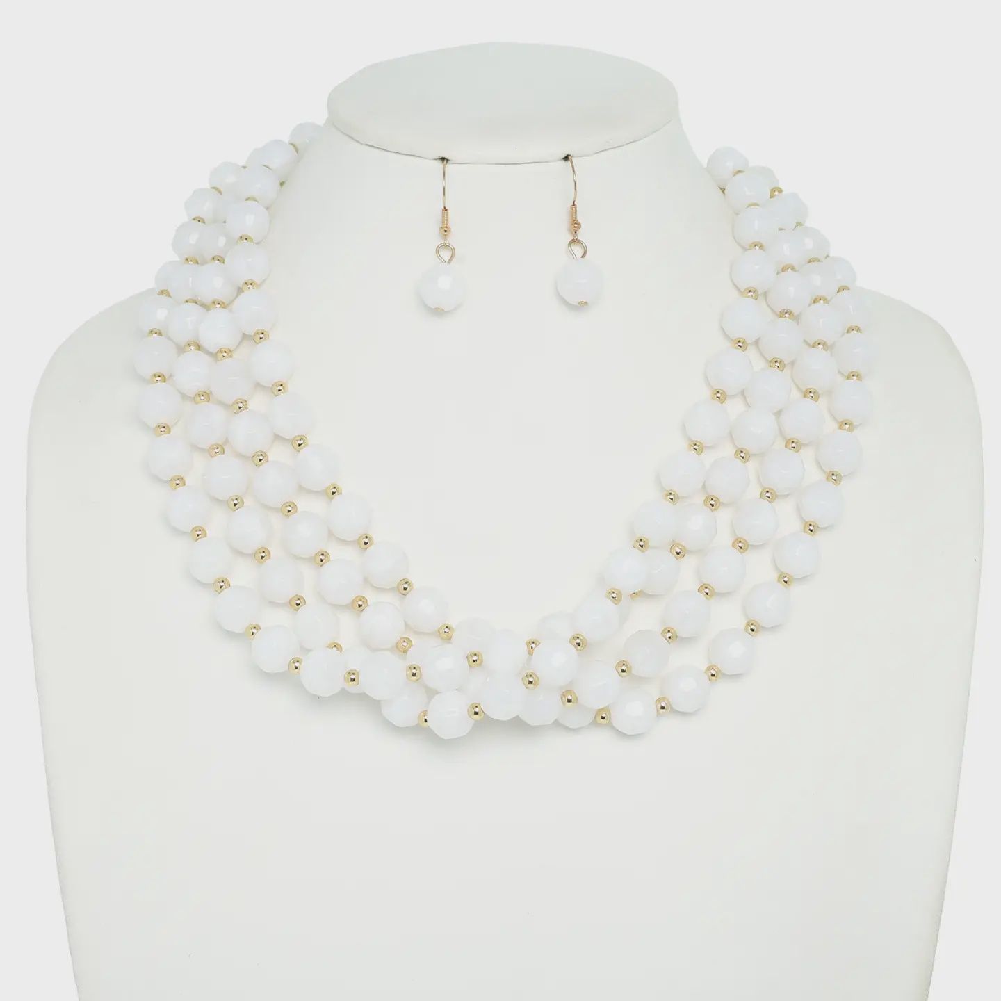 Multi Strand Beaded Necklace - WHITE