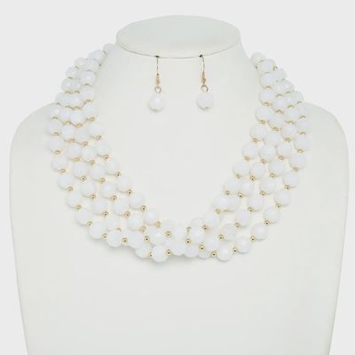 Multi Strand Beaded Necklace - WHITE