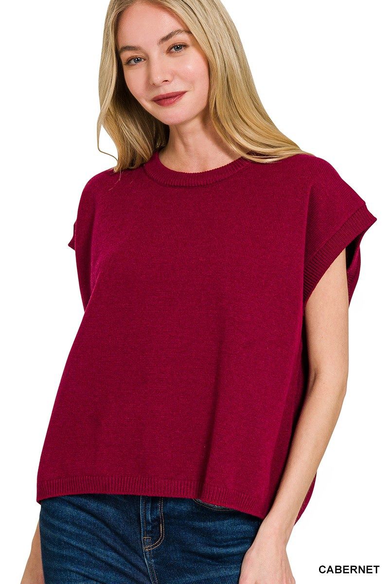 Mandi Sweater Vest Top - CABERNET