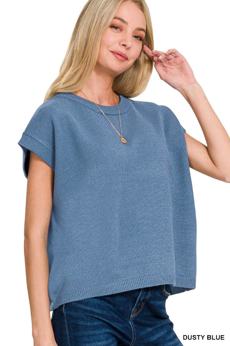 Mandi Sweater Vest Top - DUSTY BLUE