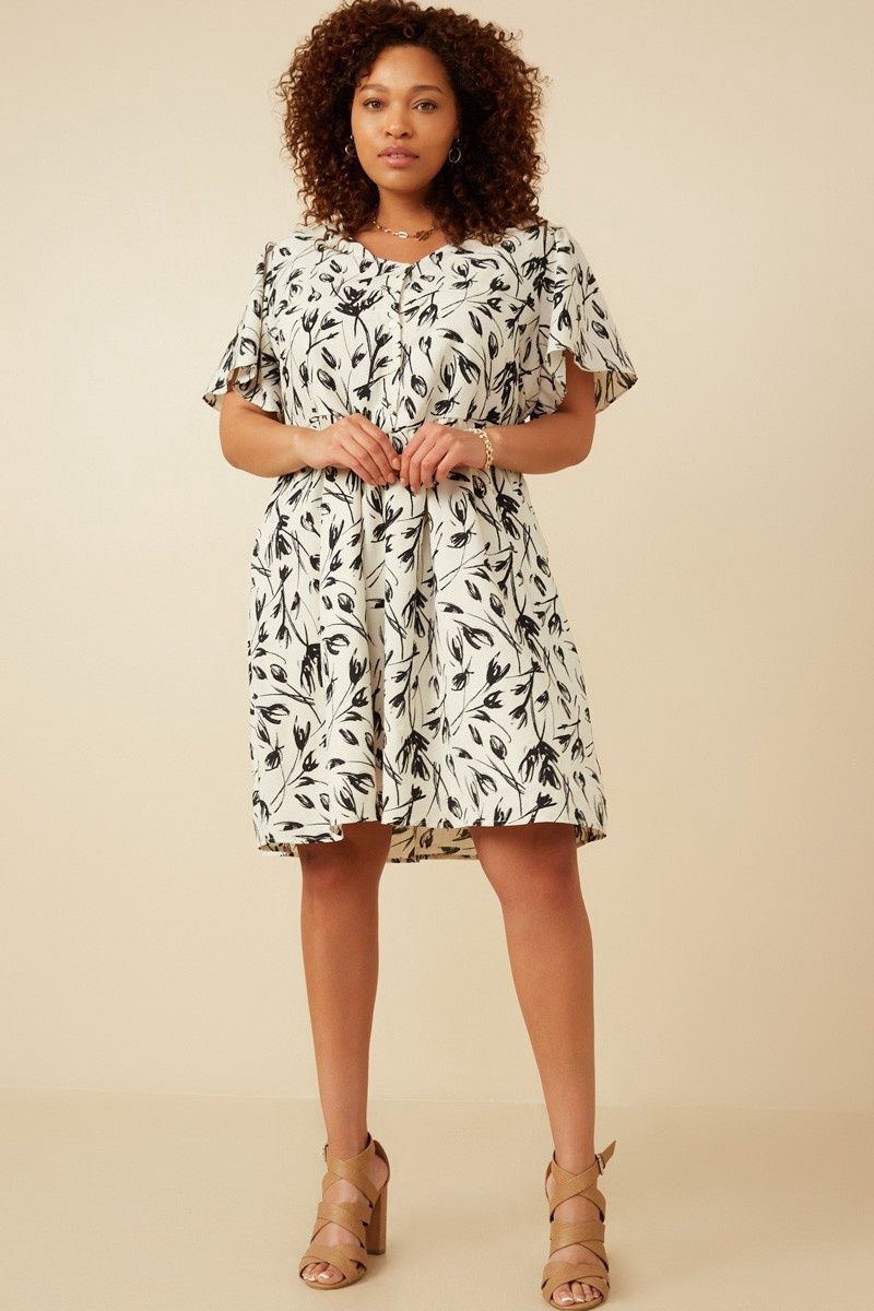 Plus Floral Dress - CREAM