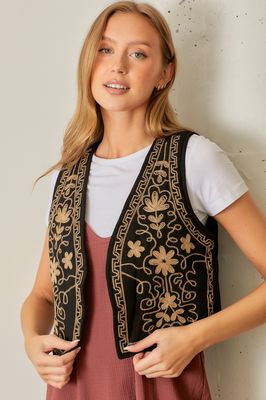 Embroidered Vest - BLACK