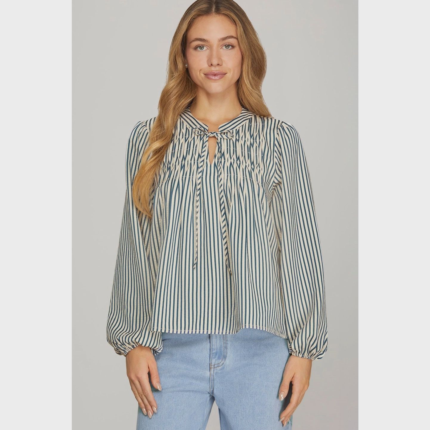 Melinda Striped Woven Top - TEAL