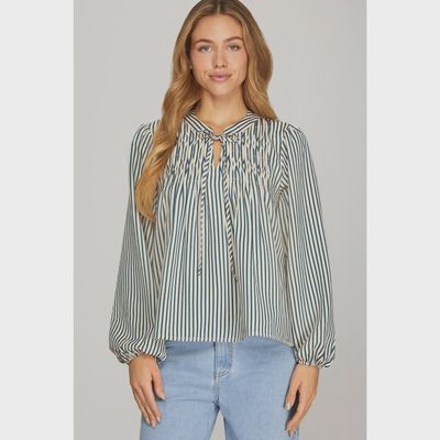 Melinda Striped Woven Top - TEAL