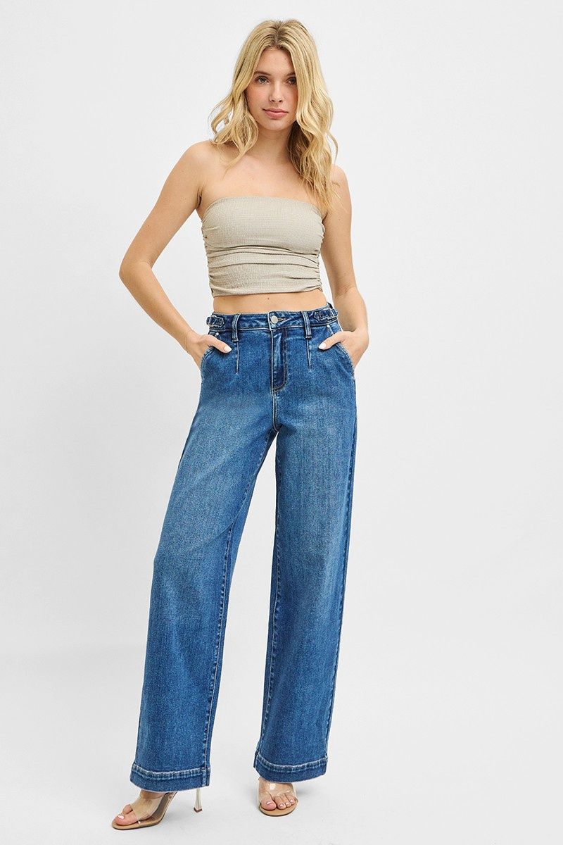 RISEN Adjustable Waist Wide Leg Denim - MEDIUM