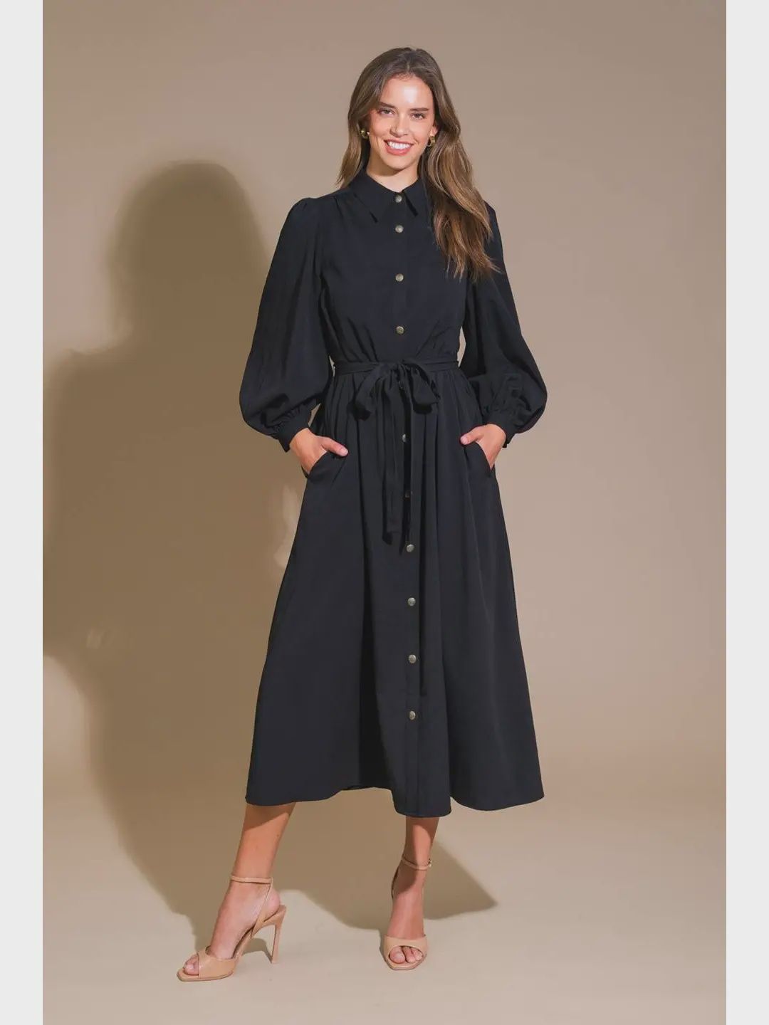 Kristen Woven Midi Dress - BLACK