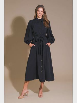 Kristen Woven Midi Dress - BLACK