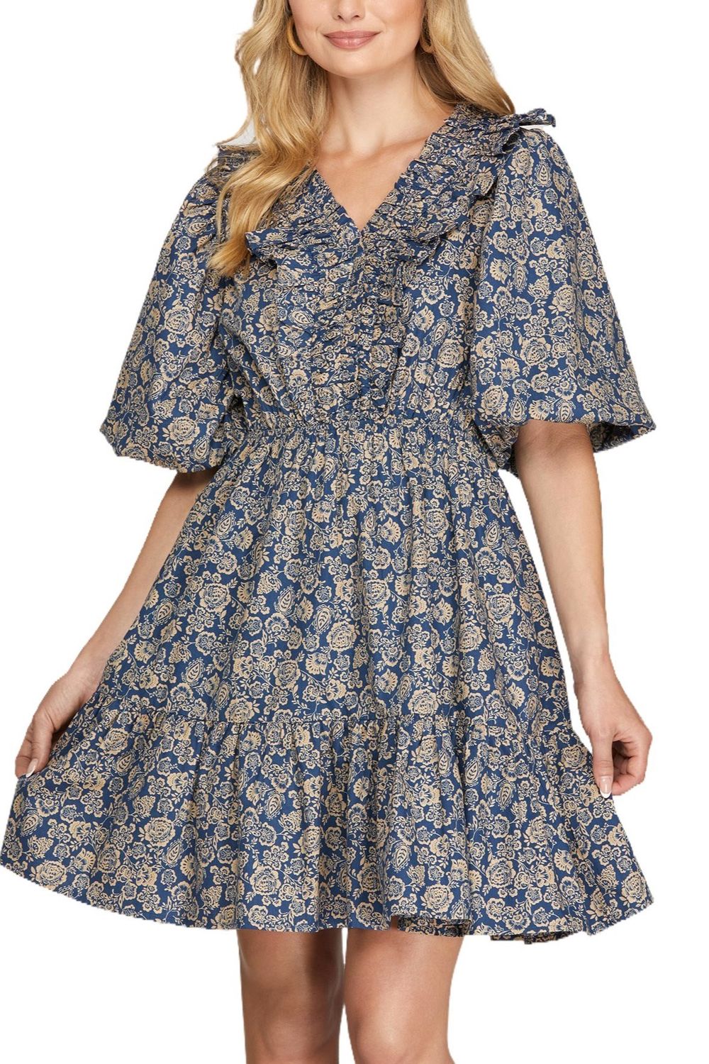 Alex Floral Woven Mini Dress - NAVY
