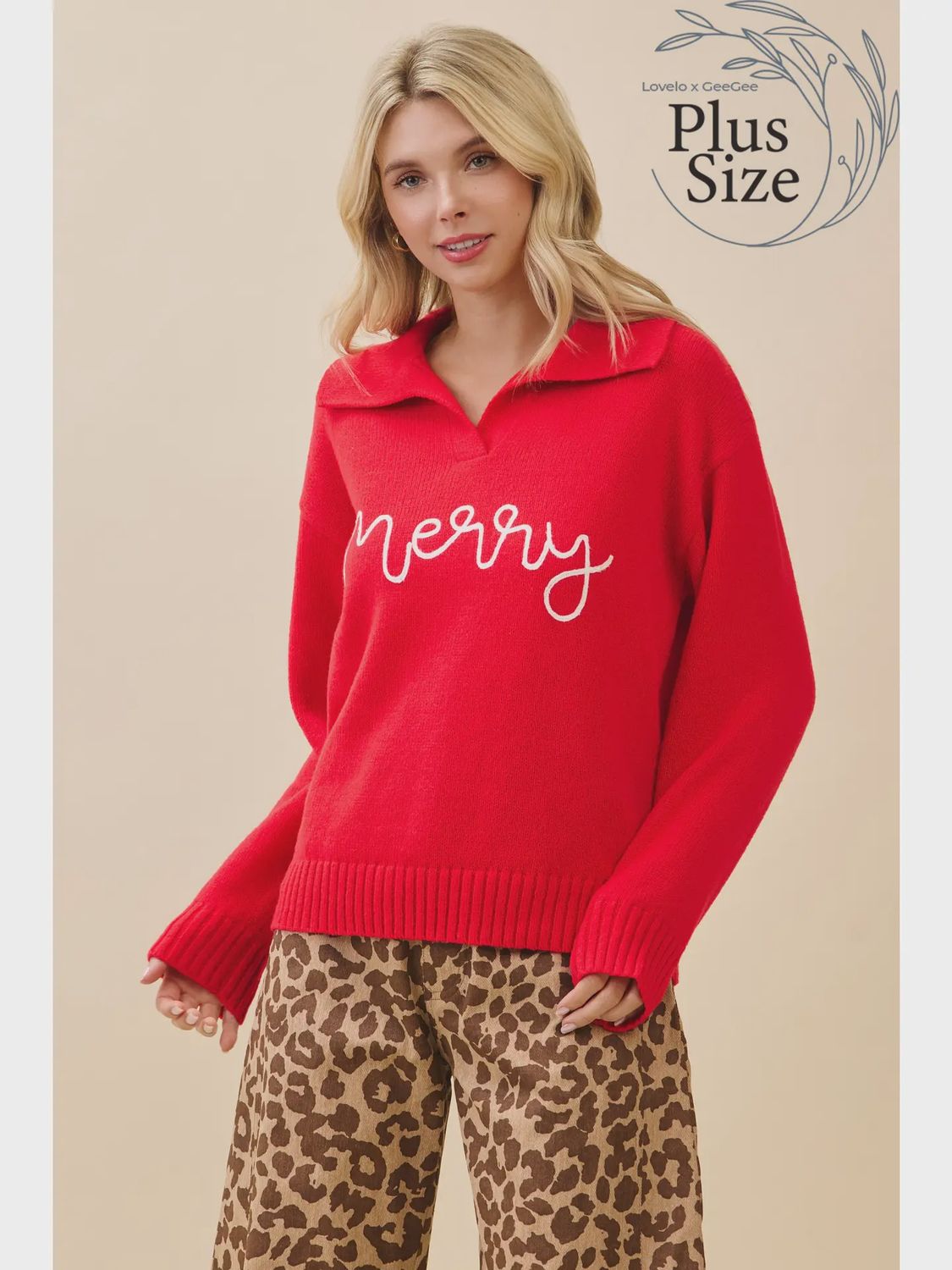 Plus Merry Script Sweater - RED