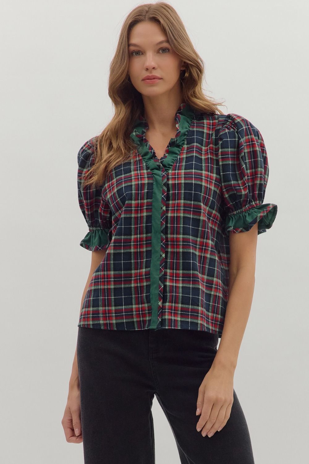 Pretty in Plaid Top - NAVY