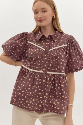 Honey Floral Woven Top - CHOCOLATE
