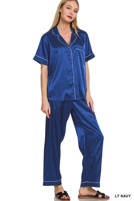 Satin Pajama Set - NAVY