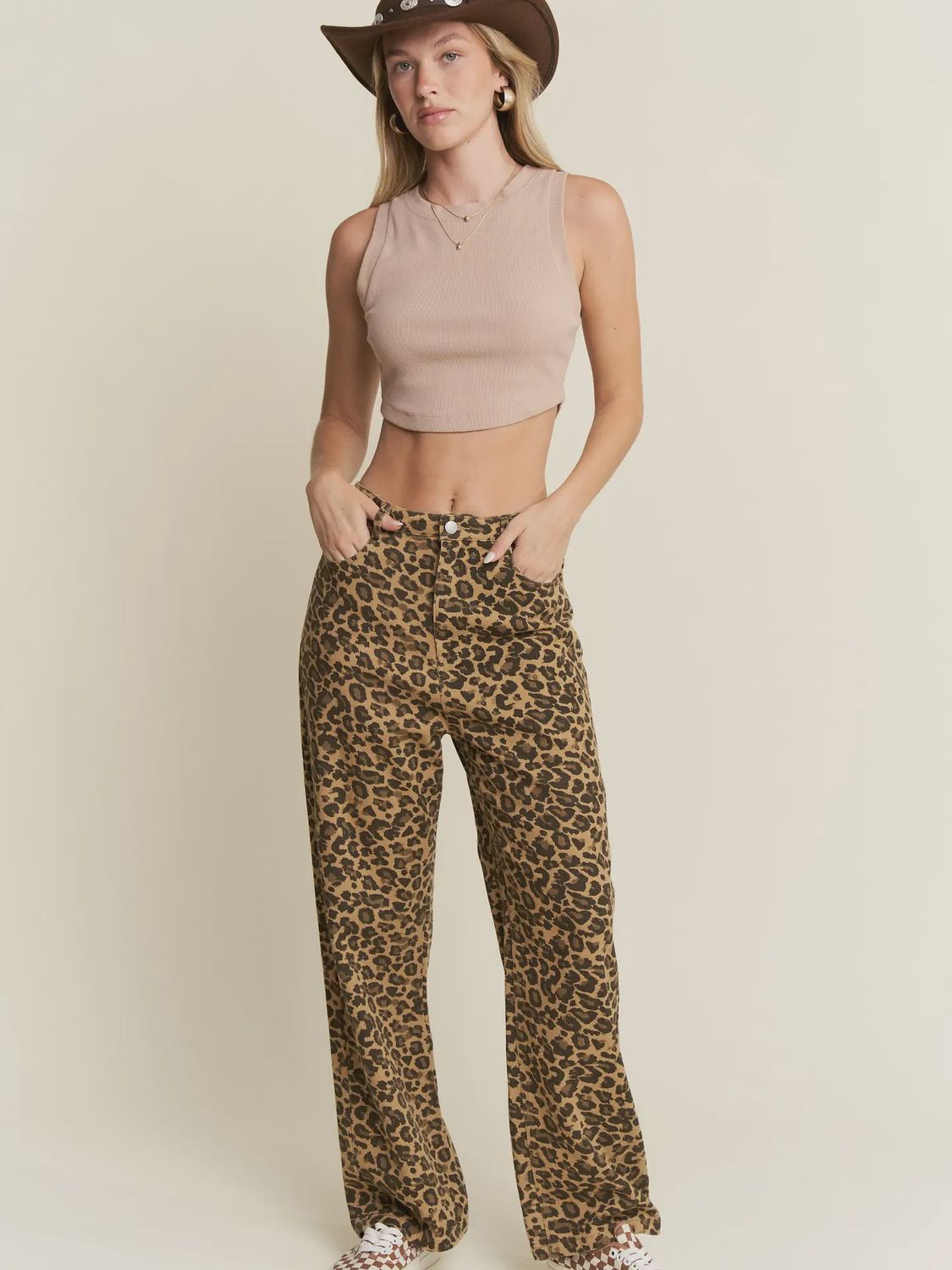Plus Leopard Denim Pants