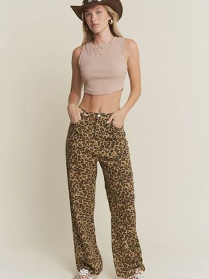 Plus Leopard Denim Pants