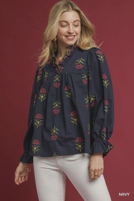 Sophia Embroidered Blouse - NAVY