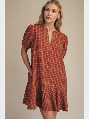 Katy Puff Sleeve Mini Dress - RUST