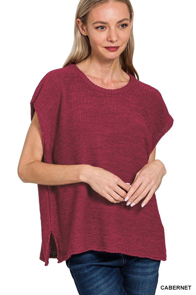 Crew Neck Sweater Vest - CABERNET