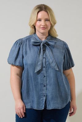 Plus Chambray Bow Top - MEDIUM CHAMBRAY