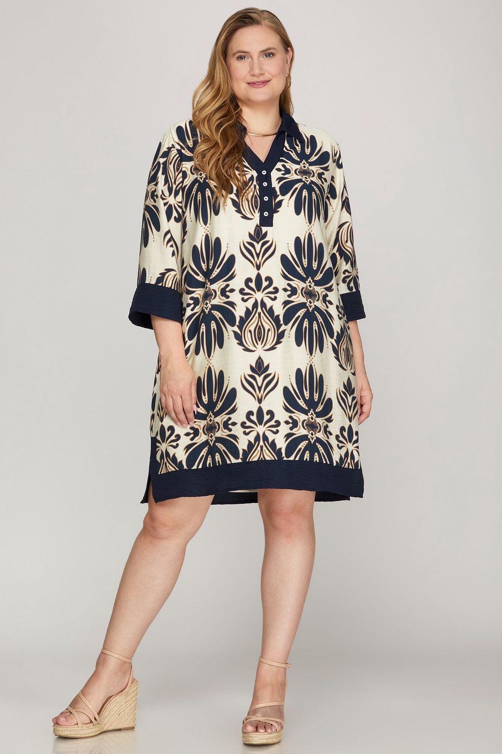 Plus Daphne Printed Mini Dress - NAVY