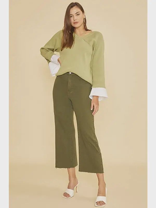 Stretch High Rise Cropped Jean - OLIVE