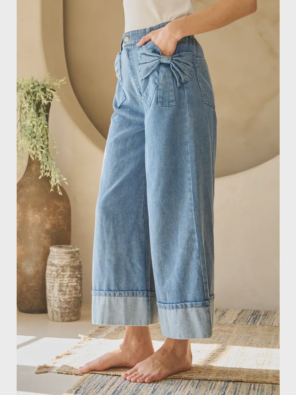 Washed Denim with Bow Detail