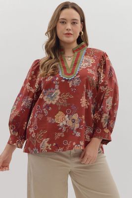 Plus Burgundy Floral Top