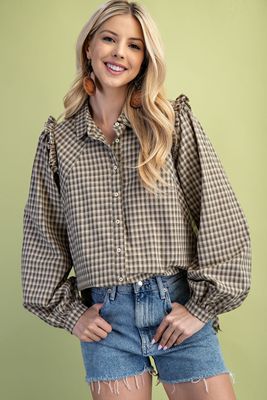 Kendra Plaid Button Down - OLIVE