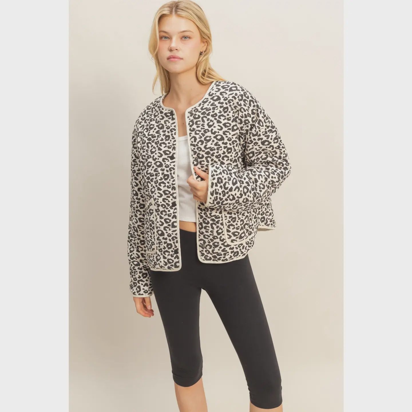 Leopard Quilted Jacket - CREAM