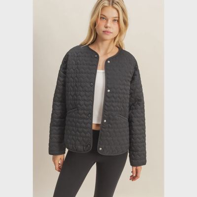Quilted Snap Closure Jacket - BLACK