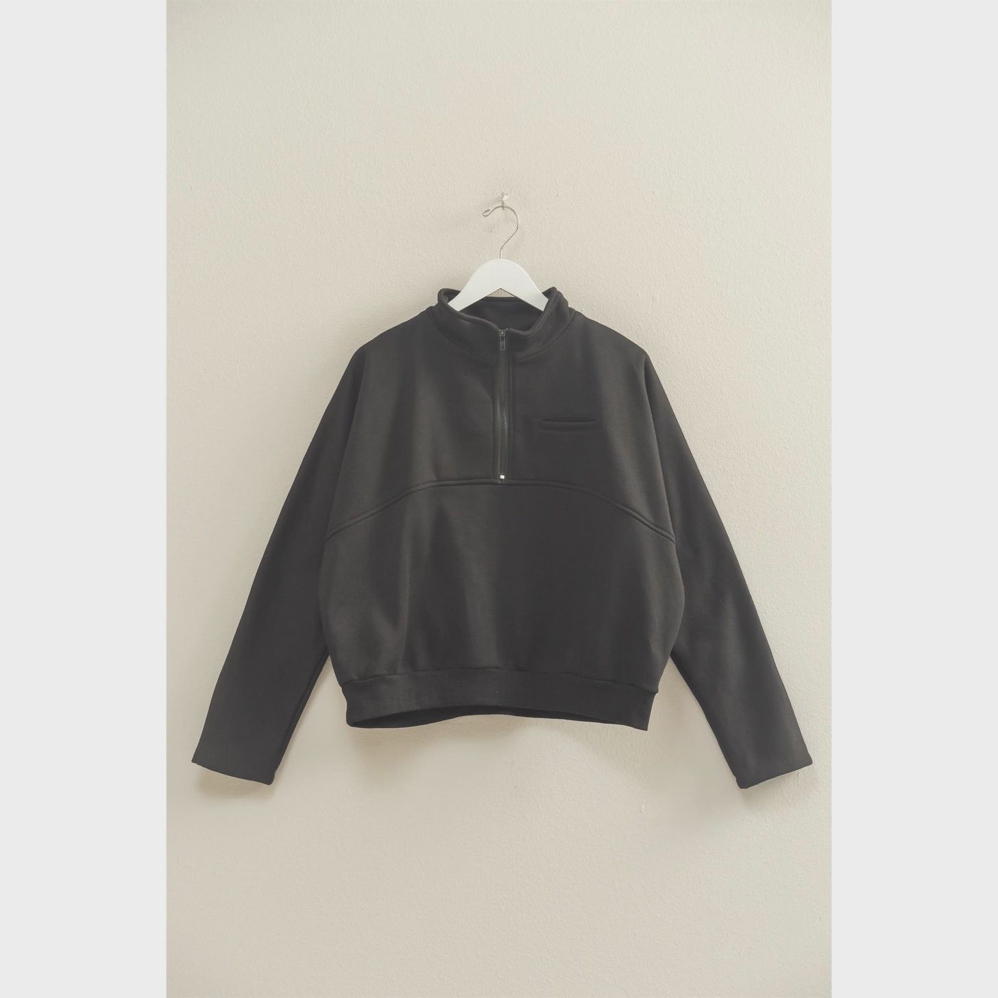 Comfy Half Zip Fleece Sweatshirt - BLACK