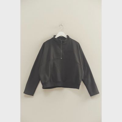 Comfy Half Zip Fleece Sweatshirt - BLACK