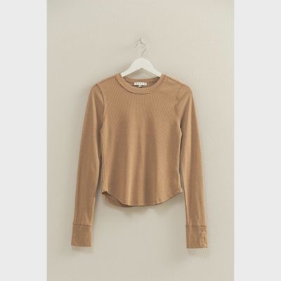 Mineral Wash Fitted Ribbed Top - TAUPE