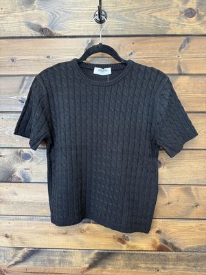 Cable Knit S/S Sweater - BLACK