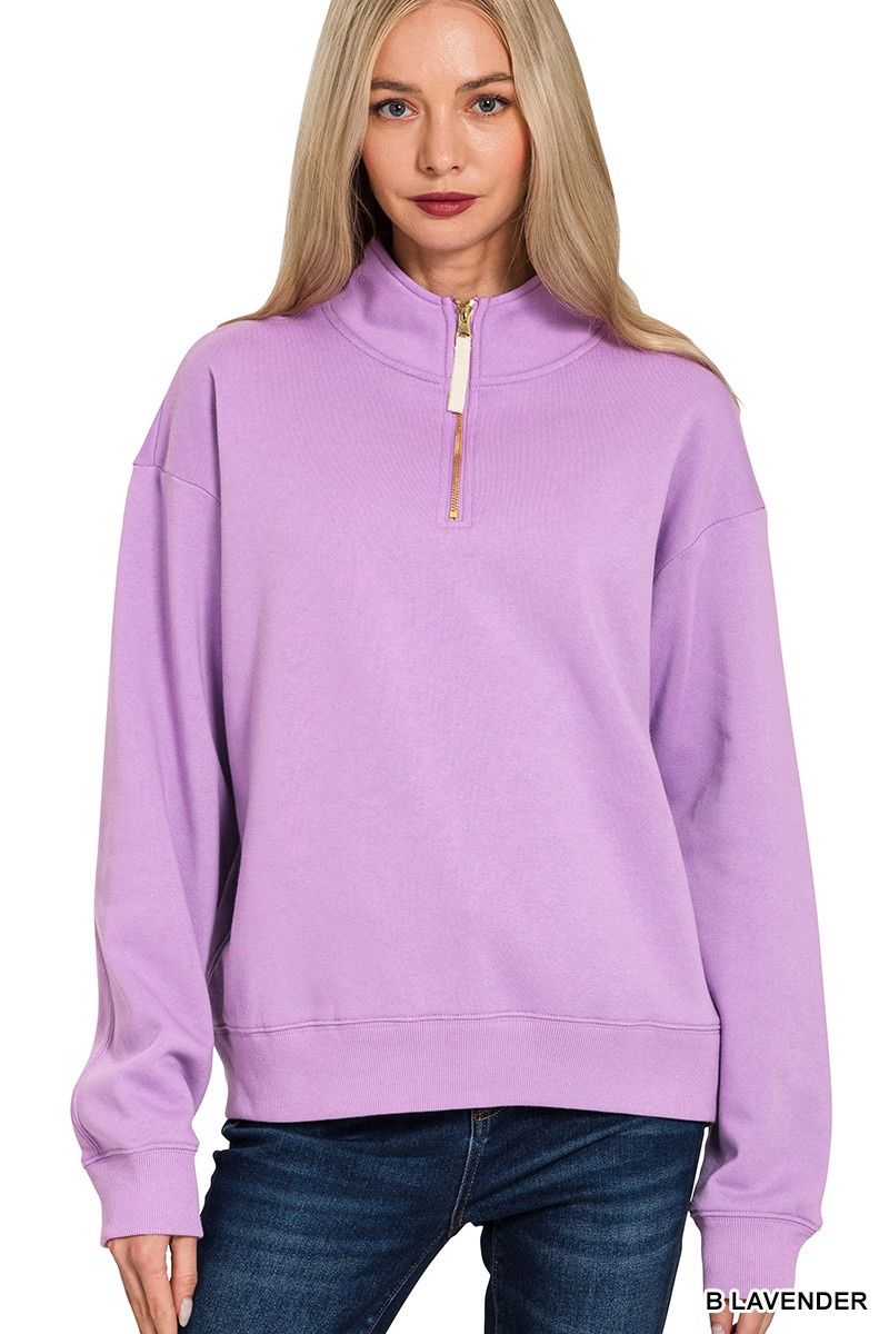 Fleece Half Zip Sweatshirt - BRIGHT LAVENDER