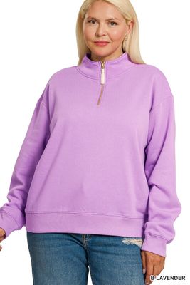 Plus Fleece Half Zip Sweatshirt - BRIGHT LAVENDER