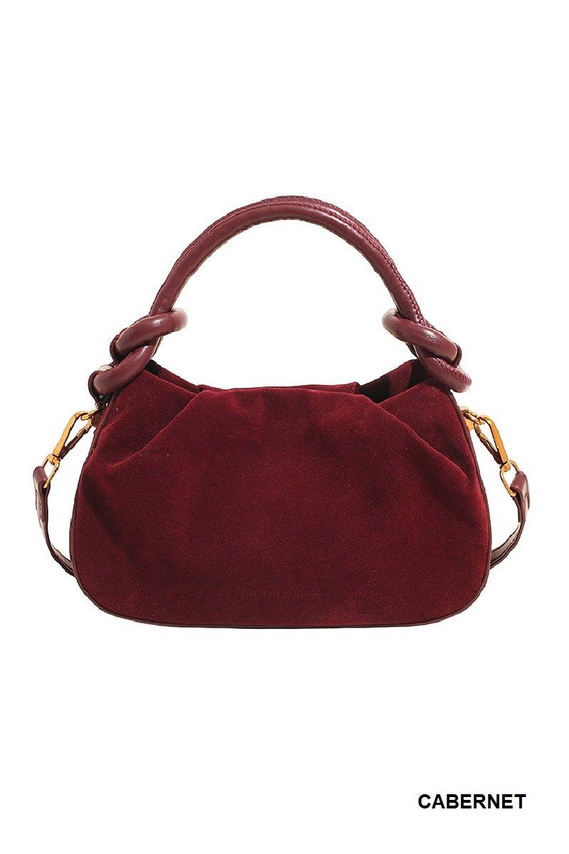 Faux Suede Tote Handbag - CABERNET