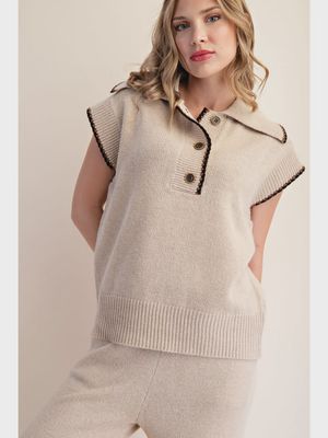 Colleen Stitched Sweater Top - BEIGE