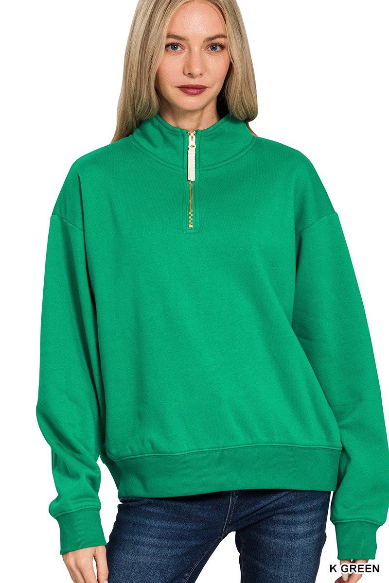 Fleece Half Zip Sweatshirt - KELLY GREEN