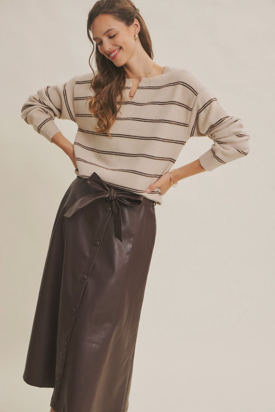 Molly Striped Sweater - NATURAL/MOCHA
