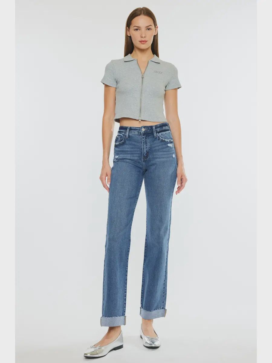 KanCan High Rise Straight Jeans- DARK WASH