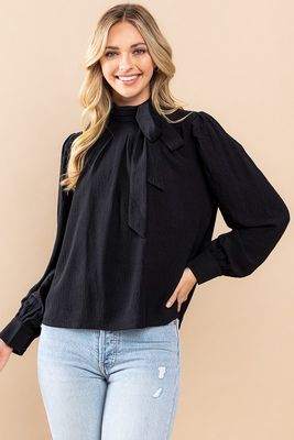 Adeline Bow Tie Blouse - BLACK