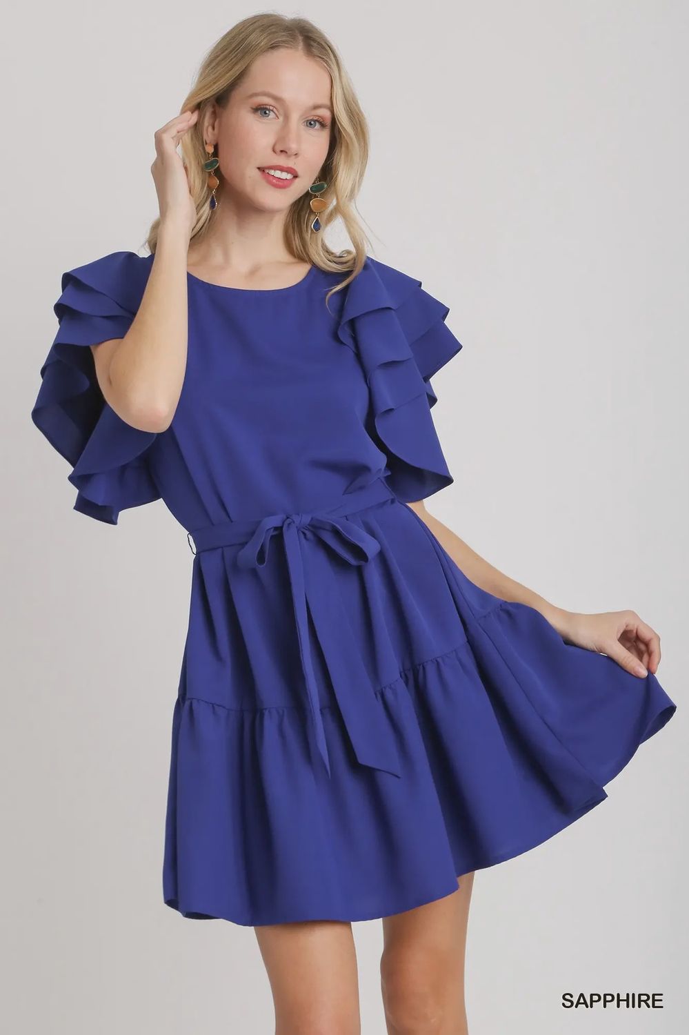Round Neck Ruffle Dress - SAPPHIRE