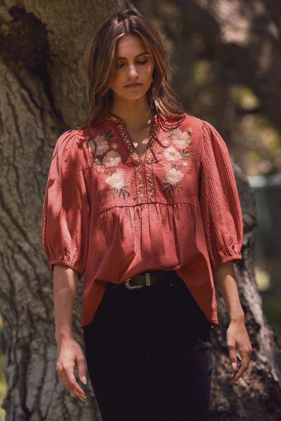Skye Embroidered Top - RUST RED