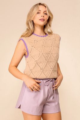 Diamond  Twisted Sweater Vest - TAUPE